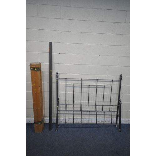 1348 - A SLATE GREY TUBULAR METAL 5FT BEDSTEAD, with side rails, later slats and a bag of bolts (condition ... 