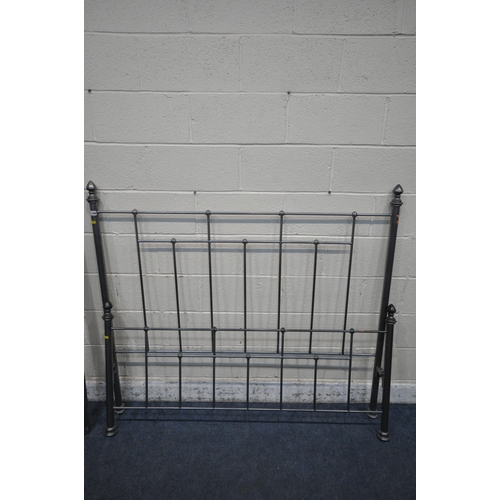 1348 - A SLATE GREY TUBULAR METAL 5FT BEDSTEAD, with side rails, later slats and a bag of bolts (condition ... 