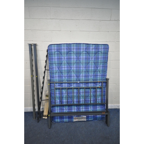 1349 - A SLEEPVENDOR PINE STAR 4FT6 MATTRESS, along with a metal bedstead, with side rails, slats, central ... 