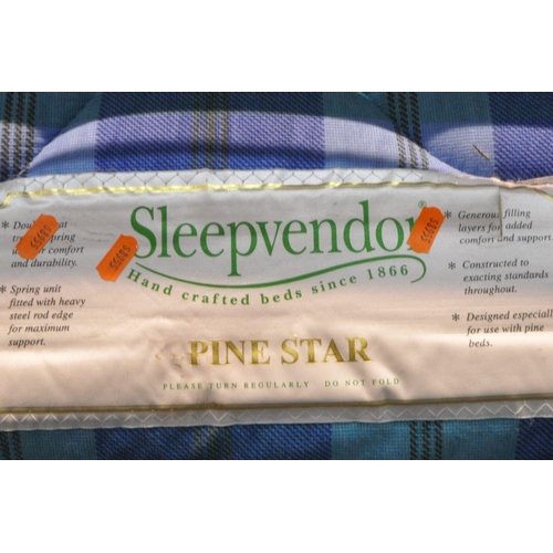 1349 - A SLEEPVENDOR PINE STAR 4FT6 MATTRESS, along with a metal bedstead, with side rails, slats, central ... 