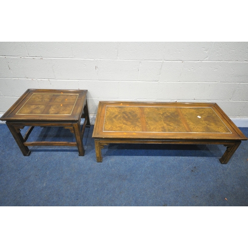 1355 - A 20TH CENTURY RECTANGULAR COFFEE TABLE, made from an assortment of timbers, length 137cm x depth 61... 