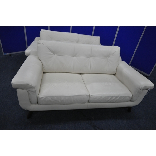 1358 - A PAIR OF DEBENHAMS TWO SEATER SOFAS, with soul white leather upholstery, length 184cm x depth 100cm... 