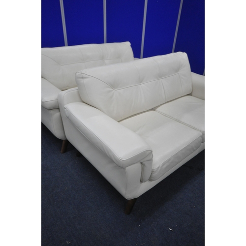 1358 - A PAIR OF DEBENHAMS TWO SEATER SOFAS, with soul white leather upholstery, length 184cm x depth 100cm... 