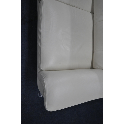 1358 - A PAIR OF DEBENHAMS TWO SEATER SOFAS, with soul white leather upholstery, length 184cm x depth 100cm... 