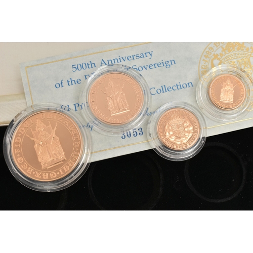 11 - A 500TH ANNIVERSARY 1489-1989 GOLD PROOF SOVEREIGN COLLECTION, to include a Five-Pound coin, 39.94 g... 