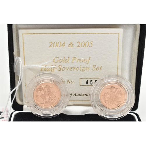 14 - A ROYAL MINT 2004 & 2005 GOLD PROOF HALF SOVEREIGN SET, number 458 of 750 in box with certificates, ... 