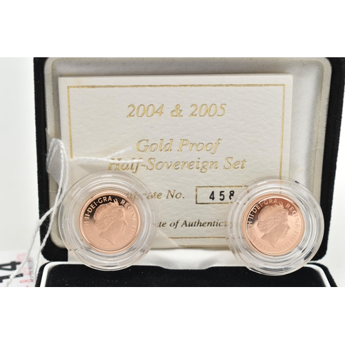 14 - A ROYAL MINT 2004 & 2005 GOLD PROOF HALF SOVEREIGN SET, number 458 of 750 in box with certificates, ... 