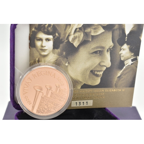 17 - A ROYAL MINT 2006 QUEEN ELIZABETH II GOLD PROOF CROWN COIN, Five pound, 22ct gold, 38.6mm diameter, ... 