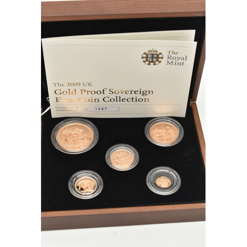 18 - A 2009 ROYAL MINT GOLD PROOF FIVE-COIN COLLECTION, to include Gold Proof £5, Double Sovereign, Sover... 