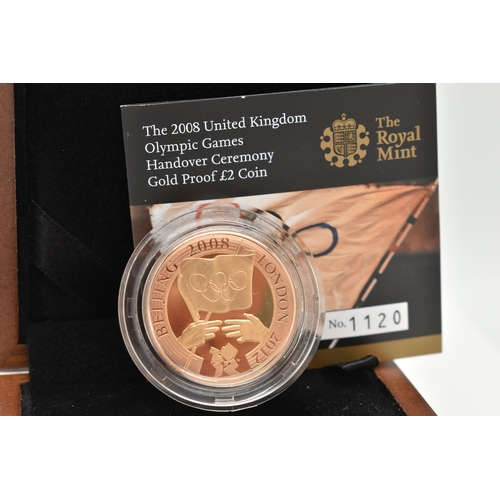 2 - A ROYAL MINT 2008 OLYMPIC GAMES HANDOVER TWO POUNDS GOLD PROOF COIN, .915 fine, 15.98 grams,  28.4mm... 