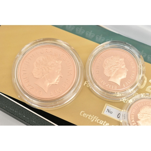 26 - A 2002 UNITED KINGDOM GOLD PROOF 4-COIN BOXED SOVEREIGN SET, (Rose Gold) including Timothy Noads Shi... 