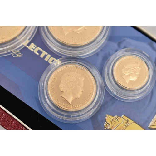 27 - A ROYAL MINT 2001 GOLD PROOF BRITANNIA 4-COIN COLLECTION, One Ounce £100, Half Ounce £50, Quarter Ou... 