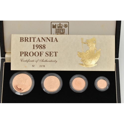 28 - A ROYAL MINT BRITANNIA GOLD PROOF SET 1988 OF FOUR COINS, One Ounce £100, Half Ounce £50, Quarter Ou... 