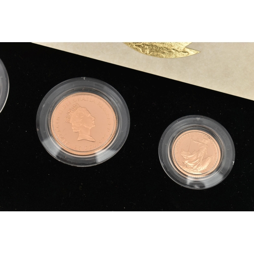 28 - A ROYAL MINT BRITANNIA GOLD PROOF SET 1988 OF FOUR COINS, One Ounce £100, Half Ounce £50, Quarter Ou... 