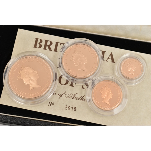 28 - A ROYAL MINT BRITANNIA GOLD PROOF SET 1988 OF FOUR COINS, One Ounce £100, Half Ounce £50, Quarter Ou... 