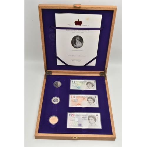 34 - QUEEN ELIZABETH CORONATION ANNIVERSARY CROWN & BANKNOTE COLLECTION, to include Banknotes £5, £10, £2... 