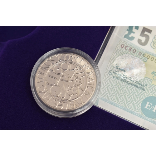 34 - QUEEN ELIZABETH CORONATION ANNIVERSARY CROWN & BANKNOTE COLLECTION, to include Banknotes £5, £10, £2... 