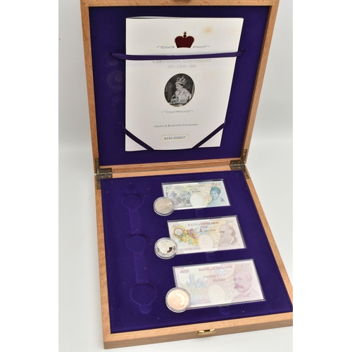 34 - QUEEN ELIZABETH CORONATION ANNIVERSARY CROWN & BANKNOTE COLLECTION, to include Banknotes £5, £10, £2... 