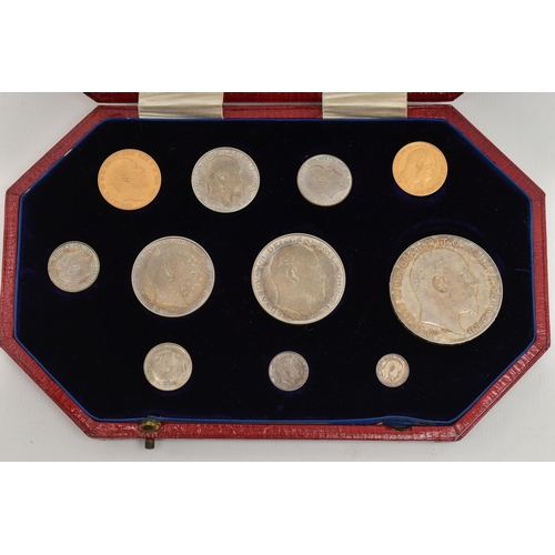 35 - EDWARD VII 1902 SHORT MATT PROOF SET OF 11 COINS, Gold Sovereign, Gold Half Sovereign, Crown to Maun... 