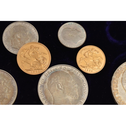 35 - EDWARD VII 1902 SHORT MATT PROOF SET OF 11 COINS, Gold Sovereign, Gold Half Sovereign, Crown to Maun... 