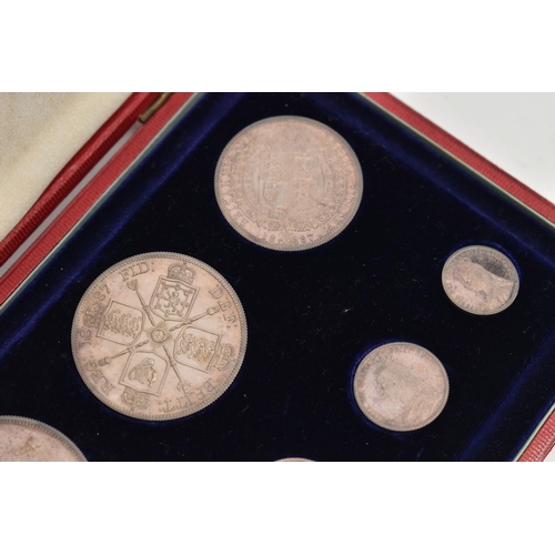 36 - AN 1887 VICTORIA JUBILEE UK CASED PROOF COIN SET OF COINS, seven coins from Crown to 3d (Crown sligh... 