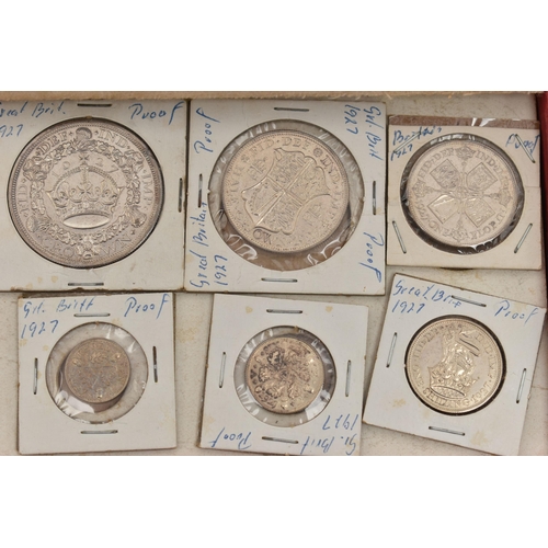 38 - A 1927 SET OF PROOF COINS, to include wreath Crown, Half-crown, Florin, Shilling, Sixpence, Three pe... 