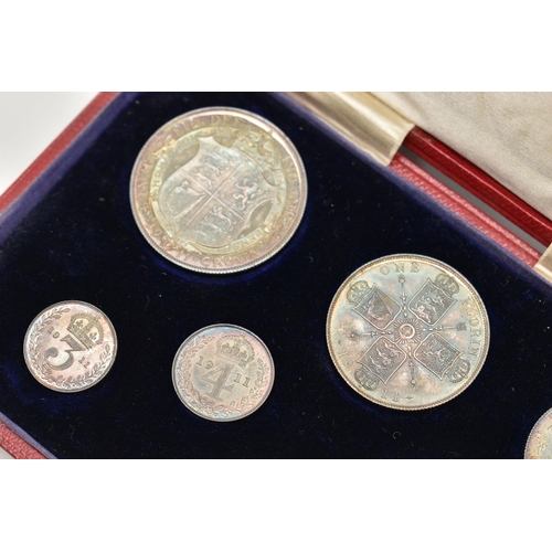 39 - A SILVER PROOF SPECIMEN SET UK 1911 HALFCROWN - MAUNDY PENNY, attractive toning A/FDC in Royal Mint ... 