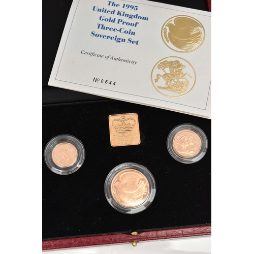 4 - THE 1995 UNITED KINGDOM GOLD PROOF THREE COIN SOVEREIGN SET, to include a Double Sovereign, 15.98 gr... 