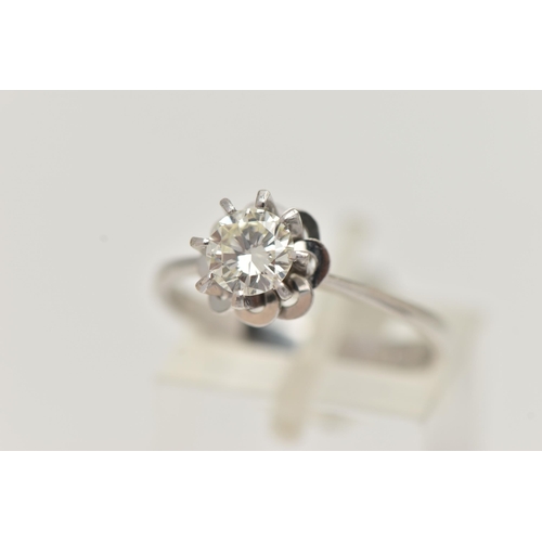 41 - A SINGLE STONE DIAMOND RING, the brilliant cut diamond in an eight claw setting with fancy looped de... 