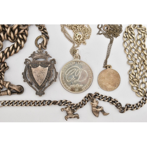 60 - ASSORTED SILVER ITEMS, to include a silver graduated curb link chain, each link stamped with a sterl... 