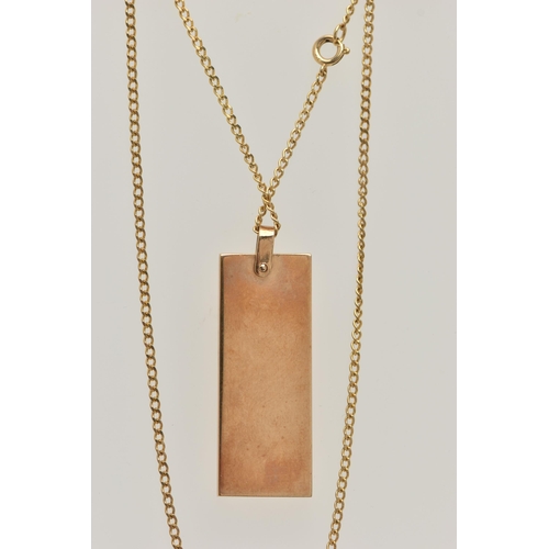 62 - A 9CT GOLD INGOT PENDANT AND CHAIN, the rectangular pendant with large hallmark for Birmingham 1977,... 