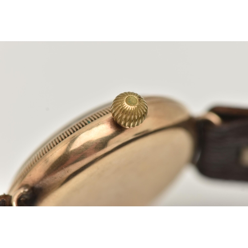 64 - A GENTS 9CT GOLD, EARLY 20TH CENTURY TRENCH WATCH, manual wind, round white dial, Arabic numerals, s... 