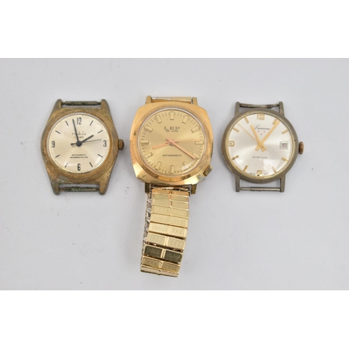 101 - THREE GENTS WATCHES, to include a manual wind 'Lucerne' watch head, approximate case width 34.2mm, m... 