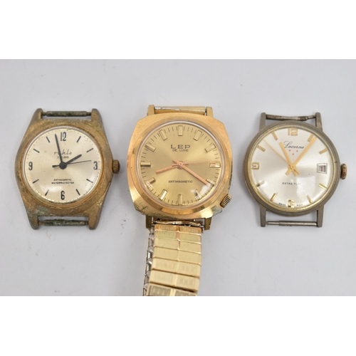 101 - THREE GENTS WATCHES, to include a manual wind 'Lucerne' watch head, approximate case width 34.2mm, m... 