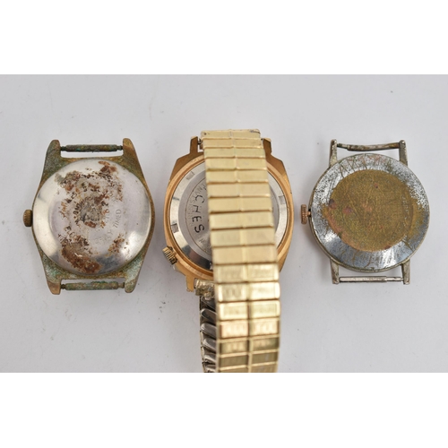 101 - THREE GENTS WATCHES, to include a manual wind 'Lucerne' watch head, approximate case width 34.2mm, m... 