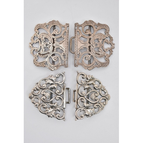 104 - TWO SILVER NURSES BELT BUCKLES, the first of an open work scrolling design, hallmarked 'P M Ltd' Bir... 