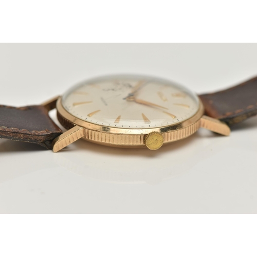 120 - A 9CT GOLD 'ROLEX' WRISTWATCH, hand wound movement, round white dial, signed 'Rolex Precision', bato... 