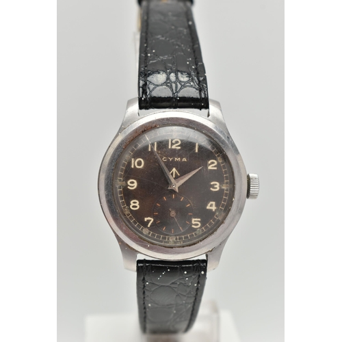 131 - A 'CYMA' DIRTY DOZEN WRISTWATCH, hand wound movement, round brown dial, signed 'Cyma' with broad arr... 