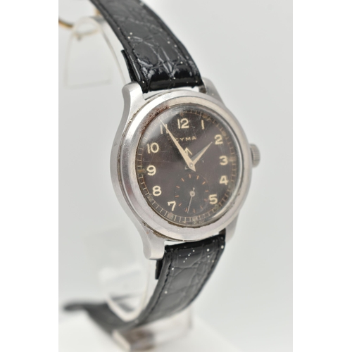 131 - A 'CYMA' DIRTY DOZEN WRISTWATCH, hand wound movement, round brown dial, signed 'Cyma' with broad arr... 