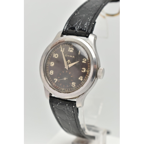 131 - A 'CYMA' DIRTY DOZEN WRISTWATCH, hand wound movement, round brown dial, signed 'Cyma' with broad arr... 