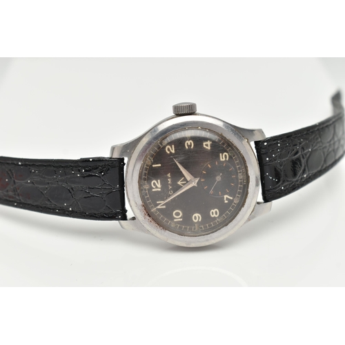 131 - A 'CYMA' DIRTY DOZEN WRISTWATCH, hand wound movement, round brown dial, signed 'Cyma' with broad arr... 