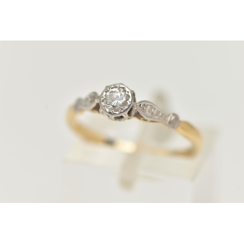 85 - A YELLOW AND WHITE METAL DIAMOND SINGLE STONE RING, illusion set round brilliant cut diamond, estima... 