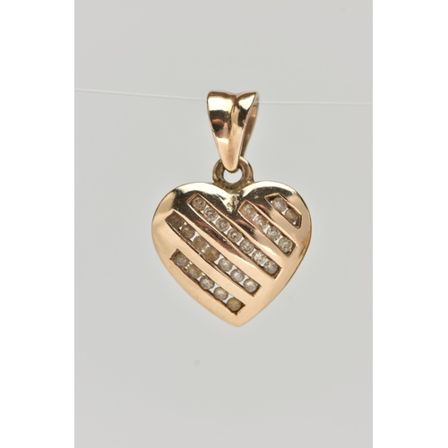 88 - A 9CT GOLD DIAMOND HEART PENDANT, heart shape pendant, set with five rows of small single cut diamon... 