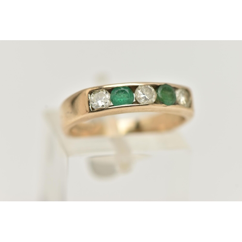 89 - A 9CT GOLD EMERALD AND DIAMOND HALF ETERNITY RING, set with three round brilliant cut diamonds, esti... 