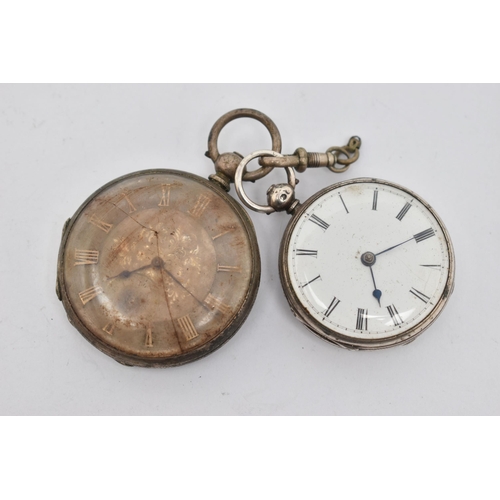 98 - TWO POCKET WATCHES, both key wound movements, the first a silver pocket watch, with a round white Ro... 