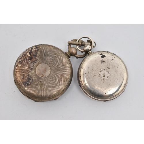 98 - TWO POCKET WATCHES, both key wound movements, the first a silver pocket watch, with a round white Ro... 