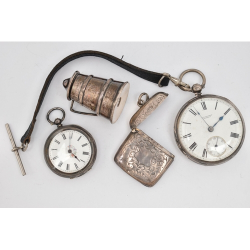 148 - A SMALL COLLECTION OF SILVER ITEMS, to include a silver cased open face pocket watch, key wound move... 