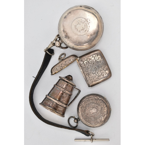 148 - A SMALL COLLECTION OF SILVER ITEMS, to include a silver cased open face pocket watch, key wound move... 