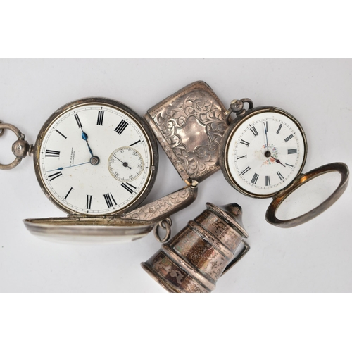 148 - A SMALL COLLECTION OF SILVER ITEMS, to include a silver cased open face pocket watch, key wound move... 