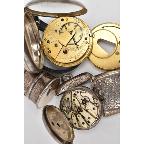 148 - A SMALL COLLECTION OF SILVER ITEMS, to include a silver cased open face pocket watch, key wound move... 